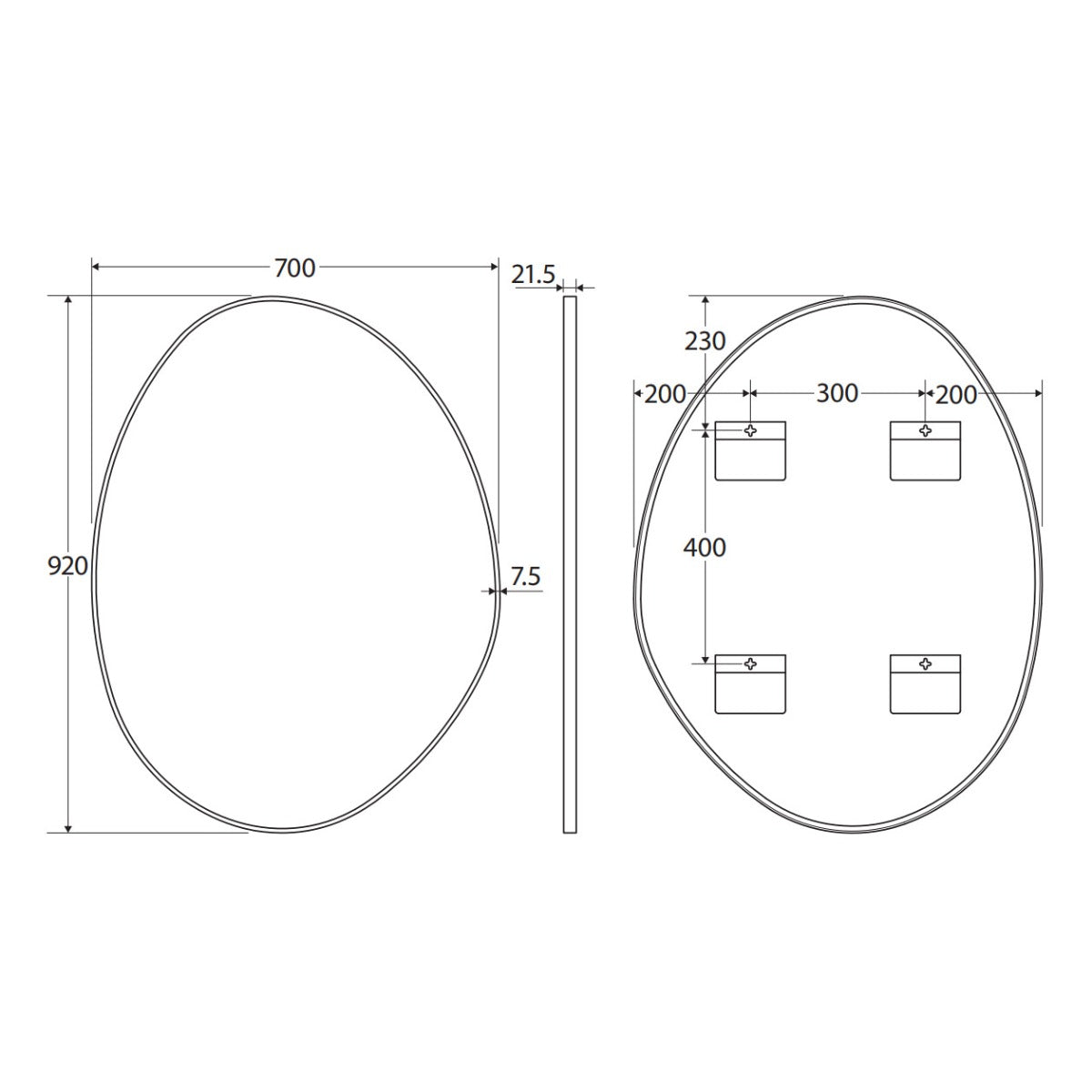 Pebble Matte White Asymmetrical Framed Mirror, 700 x 920mm