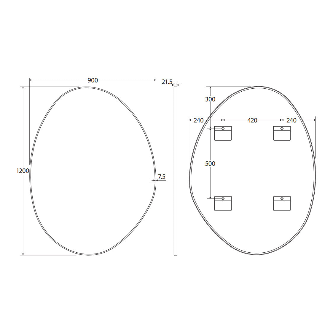 Pebble Matte Black Asymmetrical Framed Mirror, 900 x 1200mm