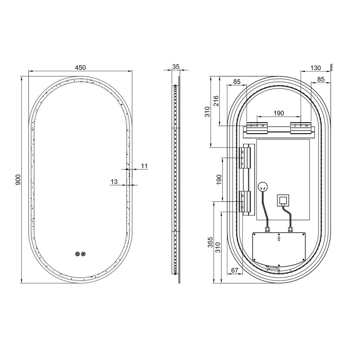 Gatsby 450 LED Mirror with Dimester and Portable Magnifier - Milano White