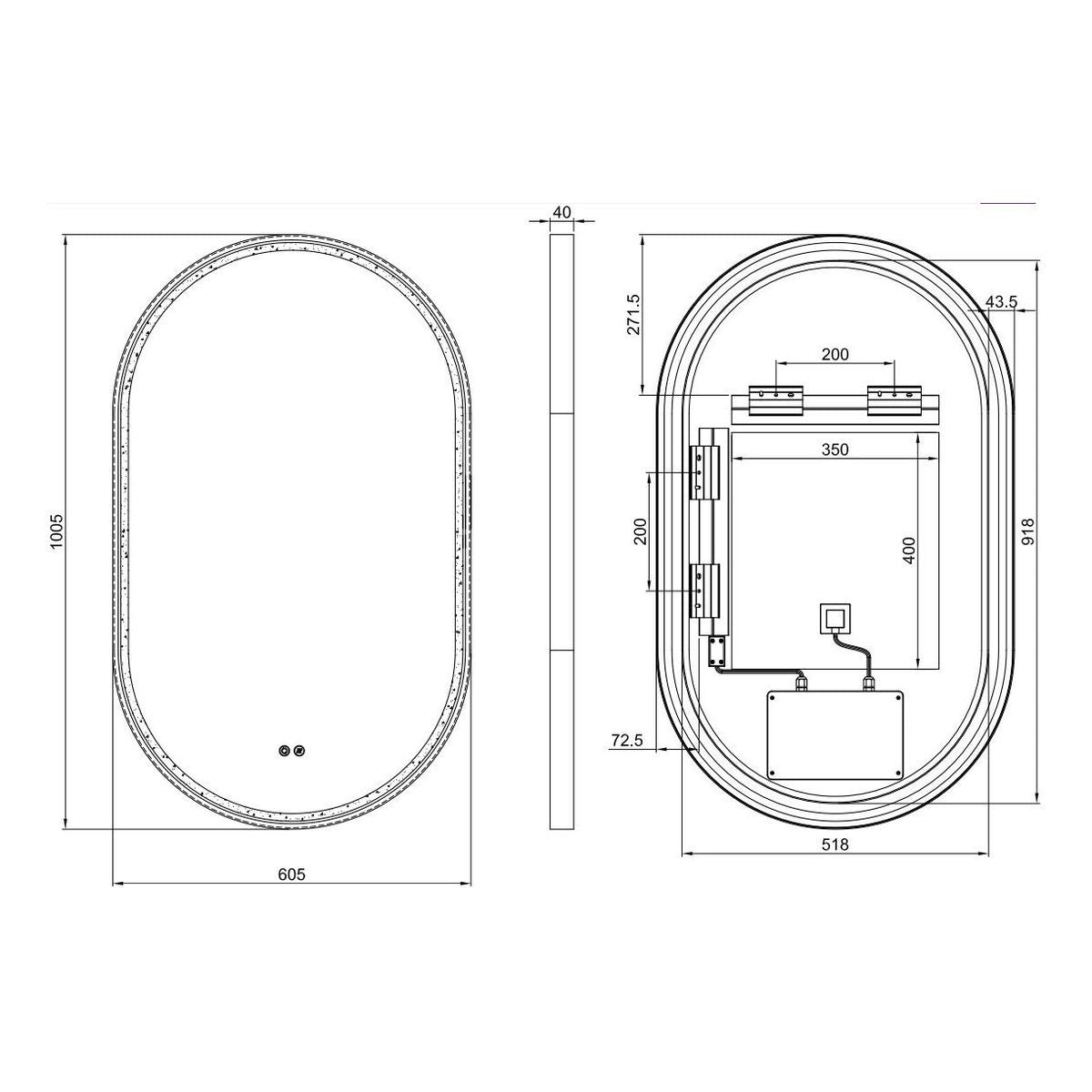 Gatsby 600 LED Mirror with Dimester - Baltic Brass