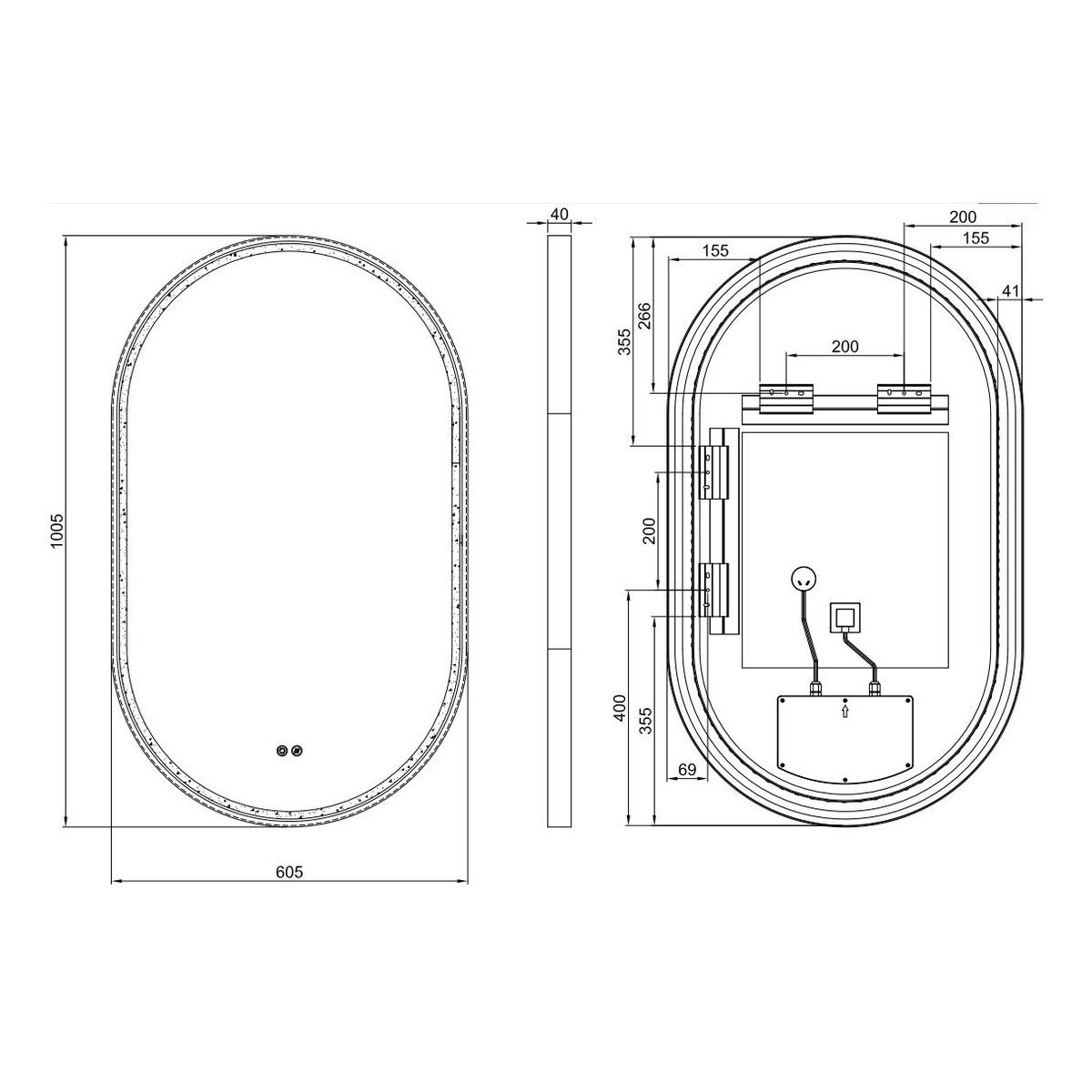 Gatsby 600 LED Mirror with Dimester and Portable Magnifier - Brits Nickel