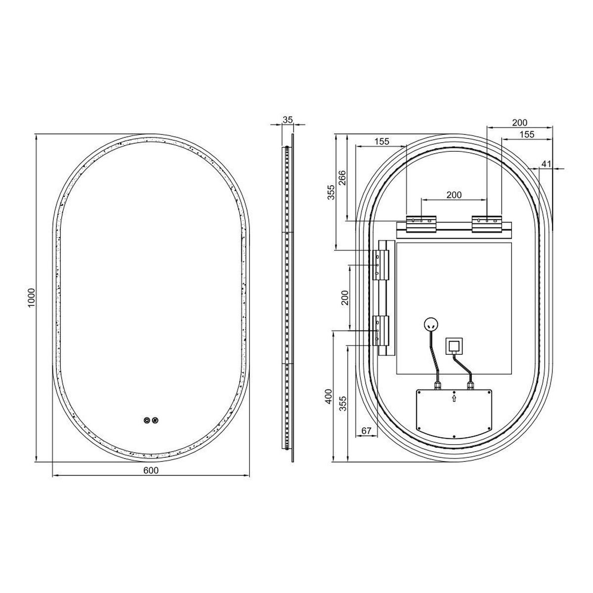 Gatsby 600 LED Mirror with Dimester and Portable Magnifier - Frameless