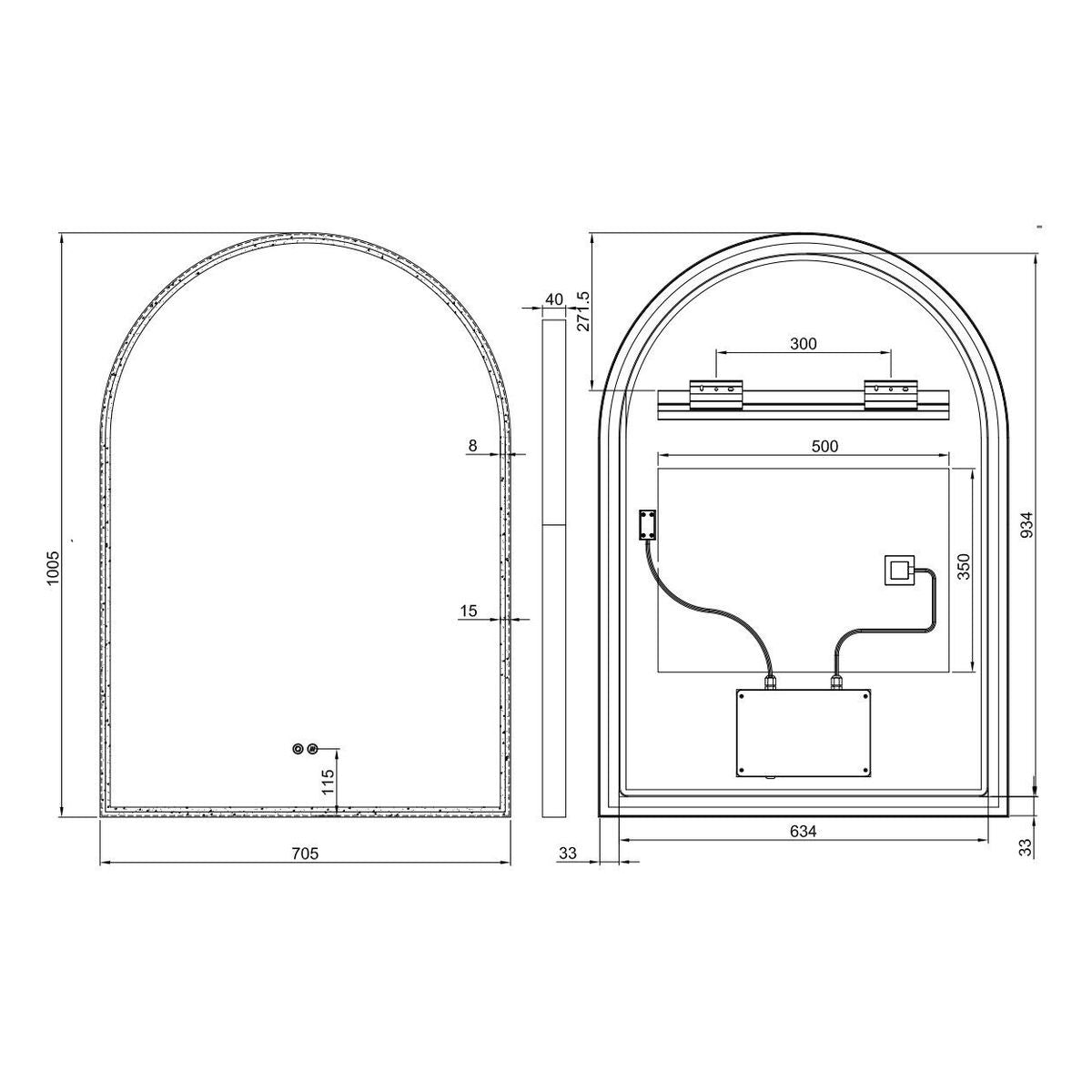 Great Arch 700D LED Mirror with Dimester - Georgian Metal