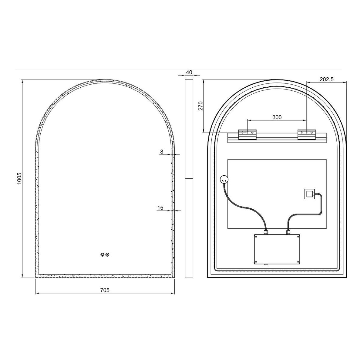 Great Arch 700DM LED Mirror with Dimester and Portable Magnifier - Georgian Metal