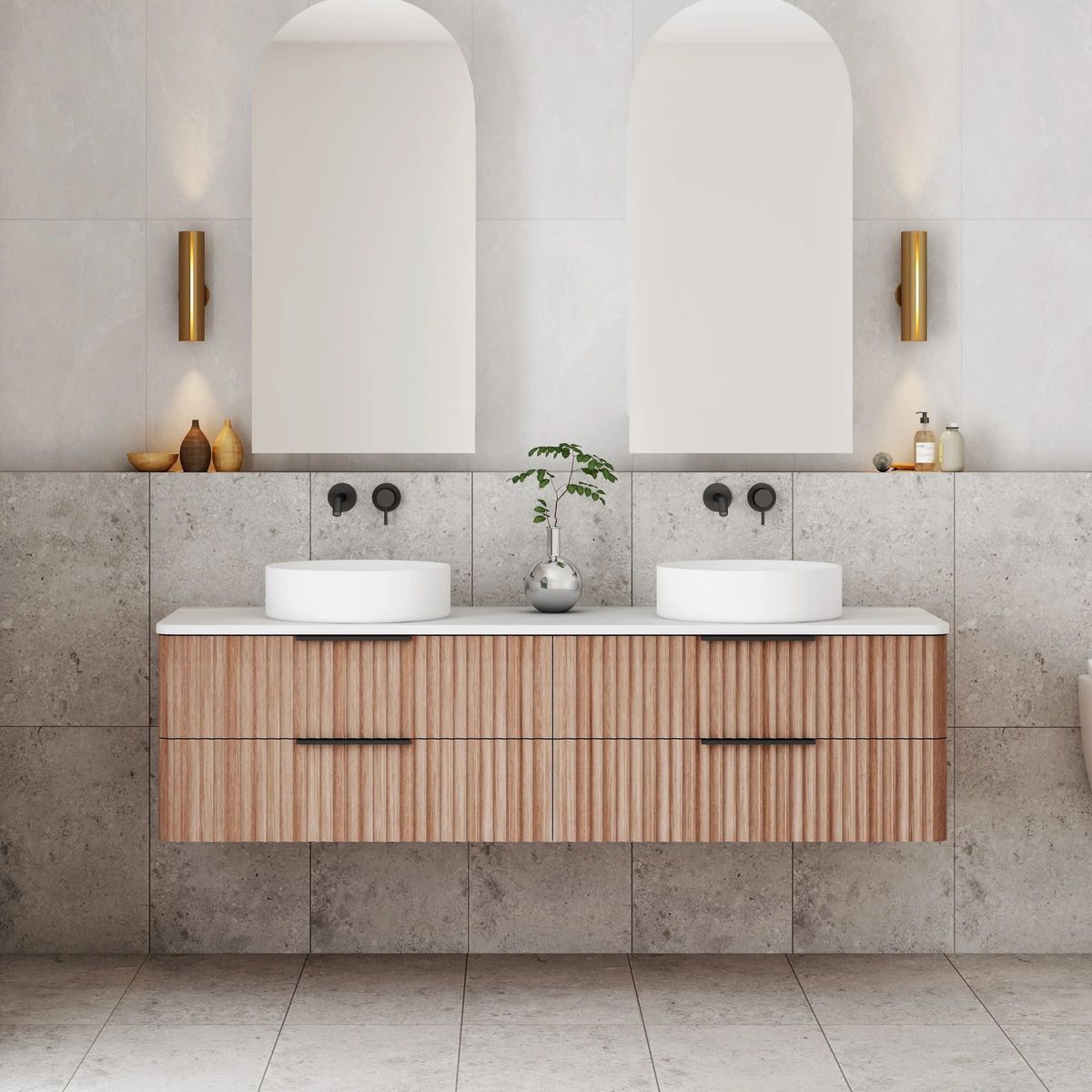 Gravity 1500mm Wall Hung Vanity in Natural Walnut
