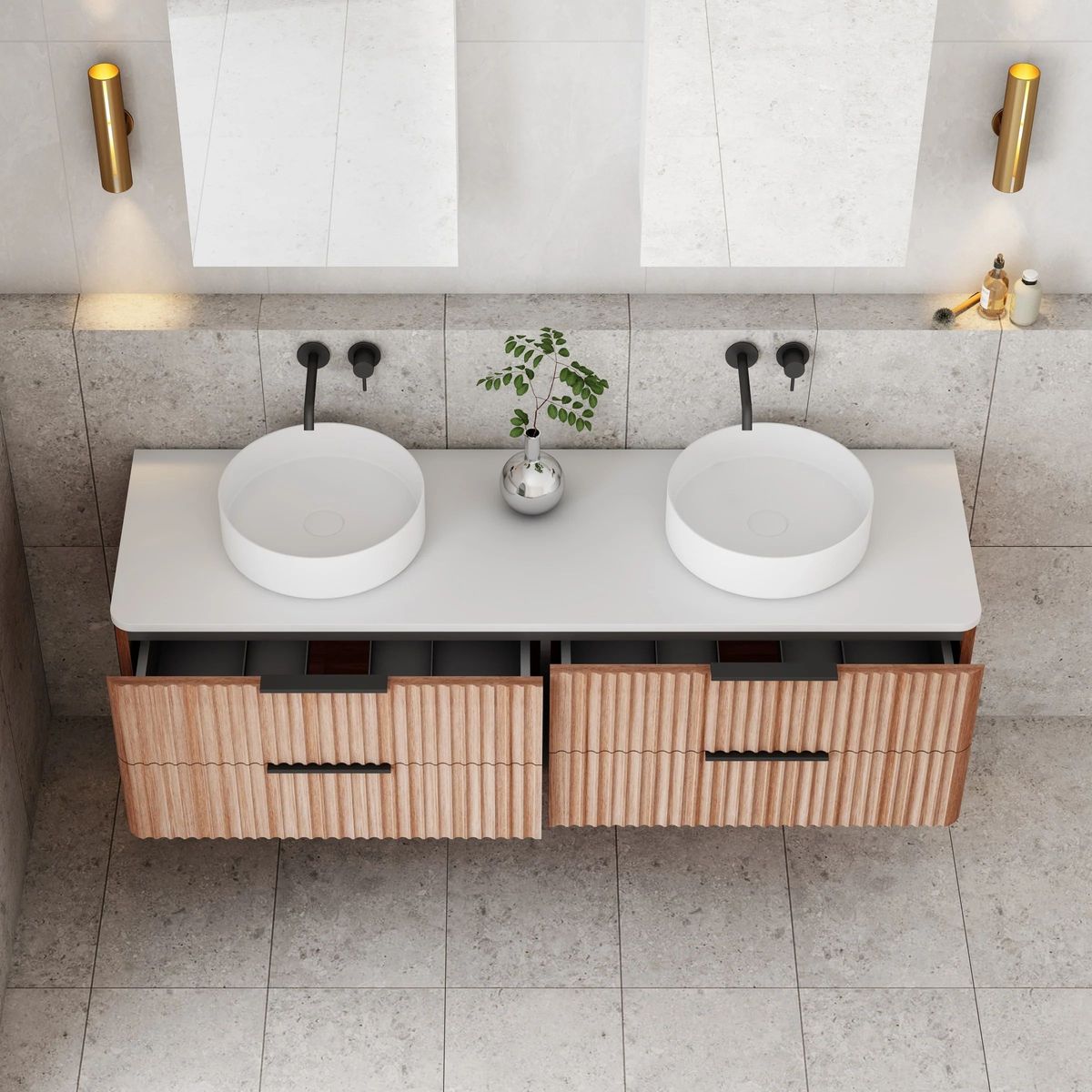 Gravity 1500mm Wall Hung Vanity in Natural Walnut