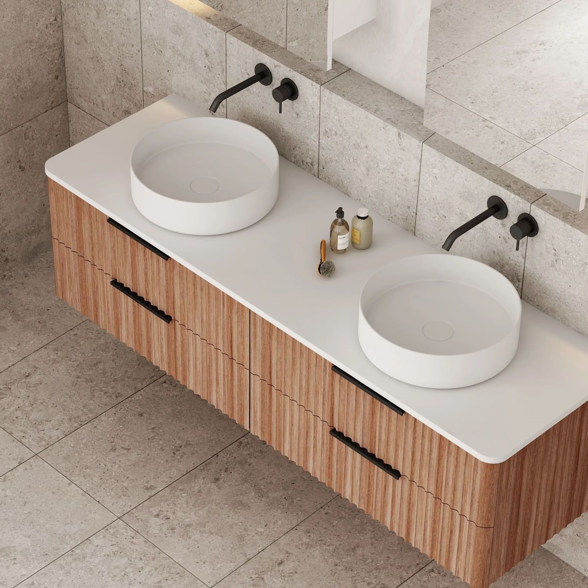 Gravity 1500mm Wall Hung Vanity in Natural Walnut