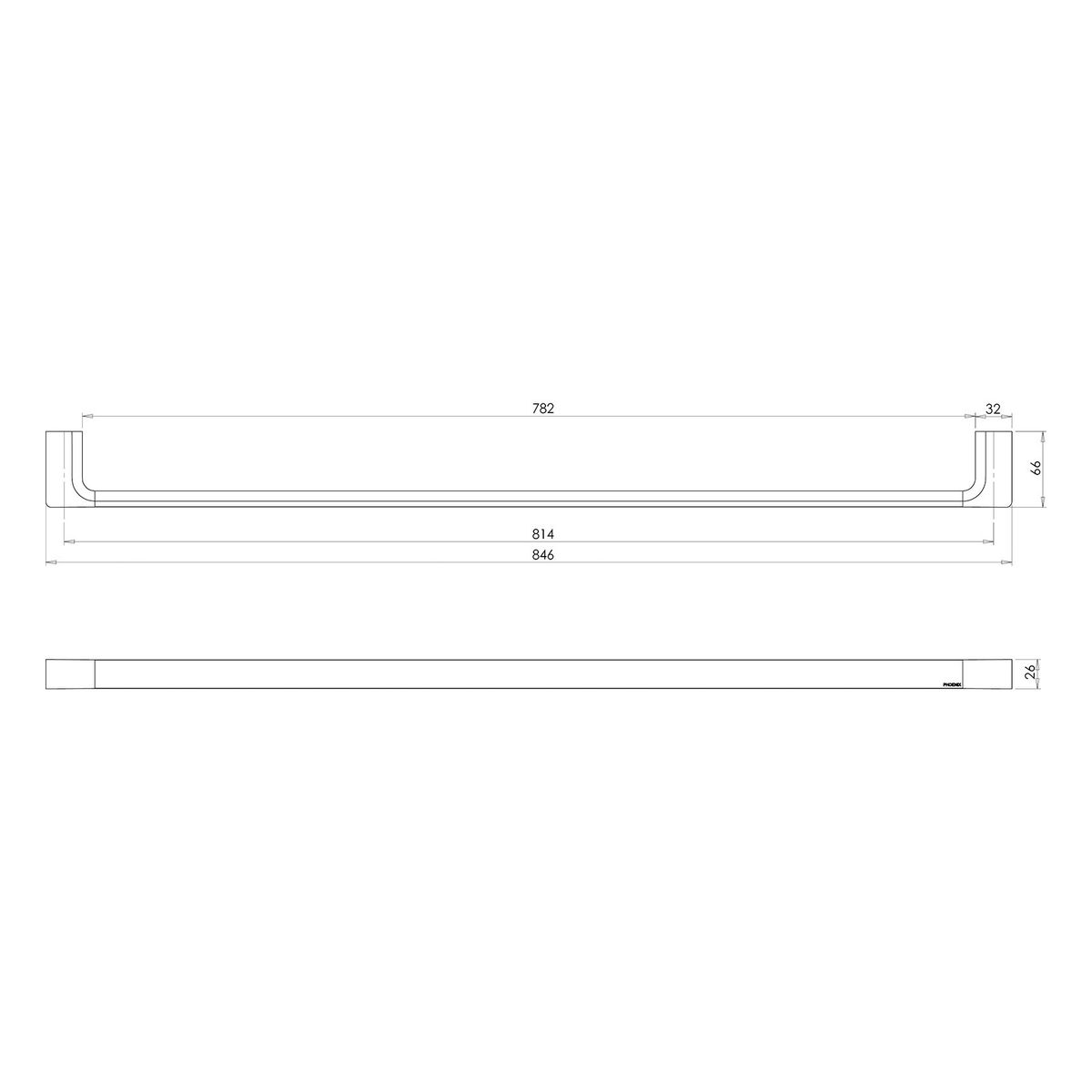 Gloss Single Towel Rail 800mm - Matte Black