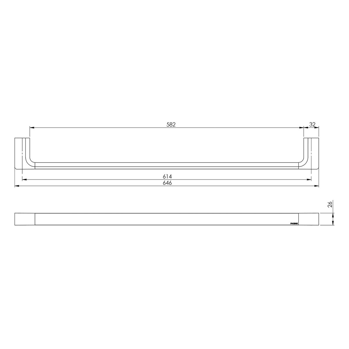 Gloss Single Towel Rail 600mm - Brushed Nickel