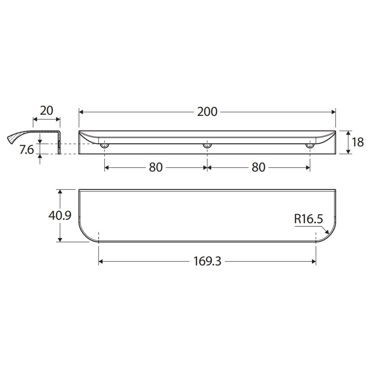 Edge 200mm Curved Pull Handle, Chrome