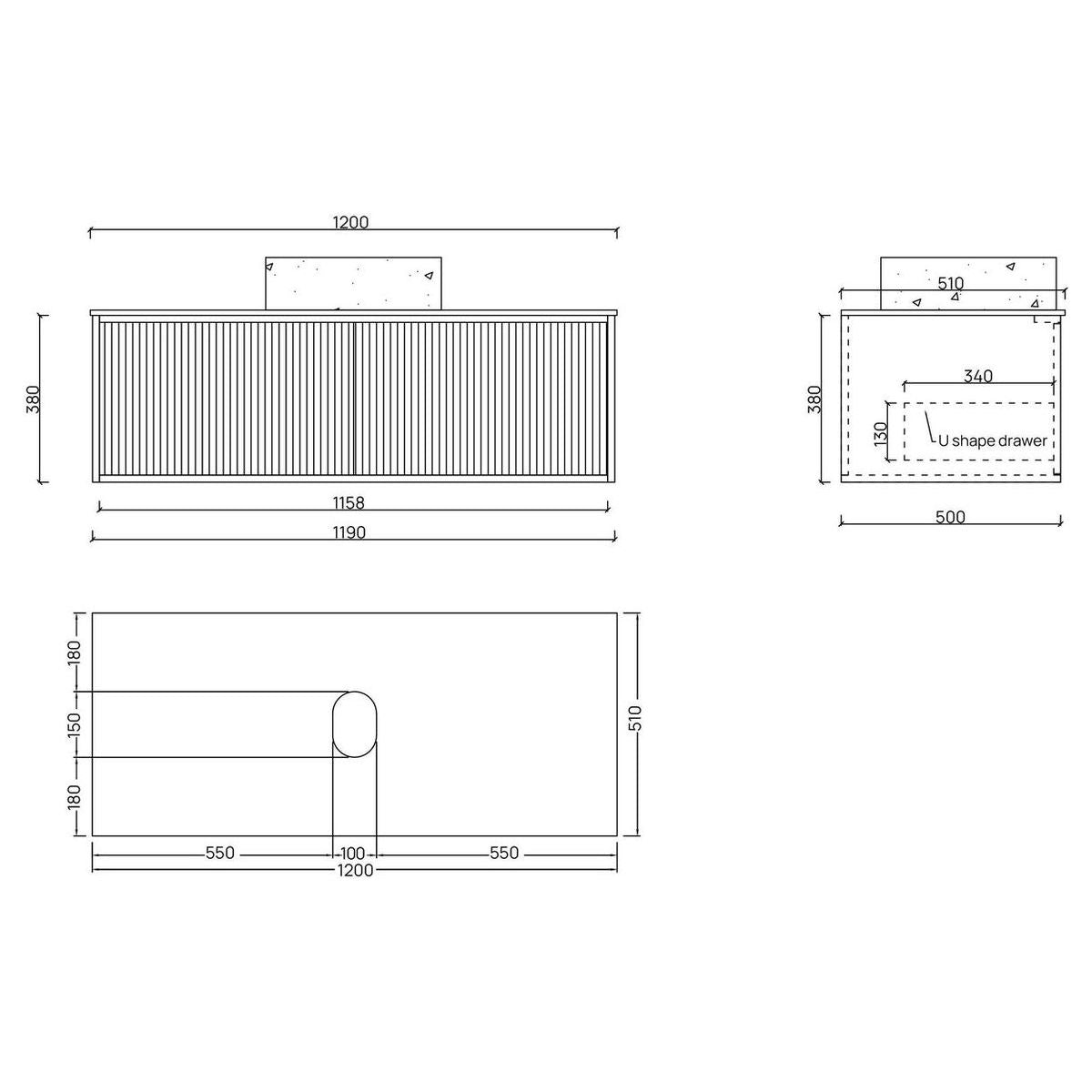 Ingrain Grooved Wall Hung Timber Veneer Vanity 1200mm Centre Bowl