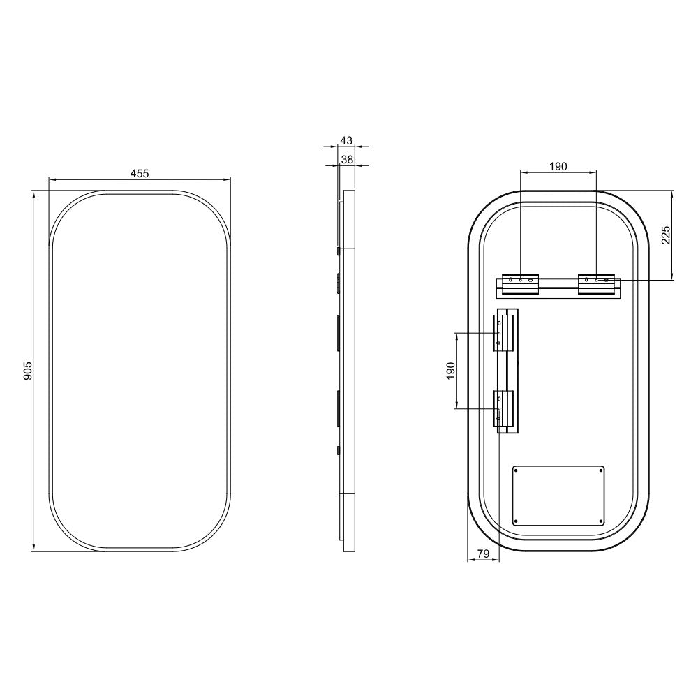 I-Series 450x900 LED Rectangle Mirror With Rounded Corners - Aluminium Georgian Metal
