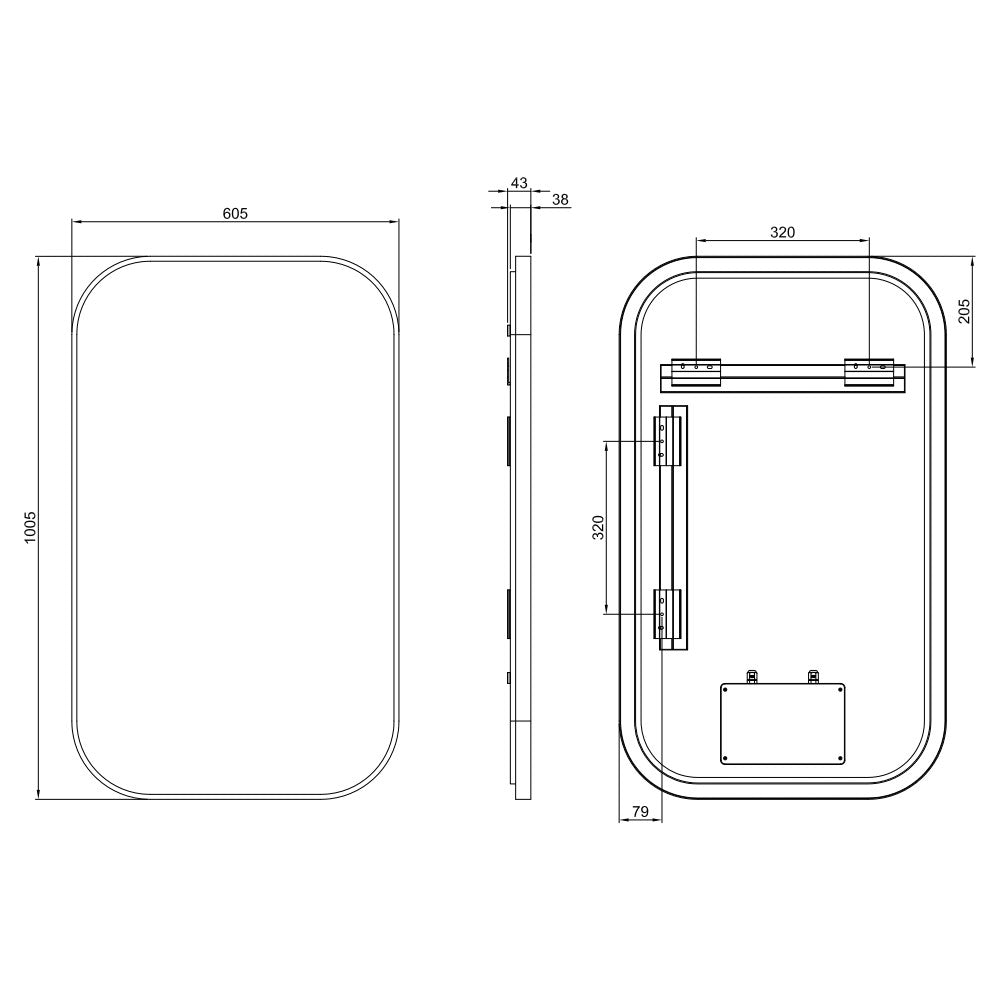 I-Series 600x1000 LED Rectangle Mirror With Rounded Corners - Aluminium Brits Nickel