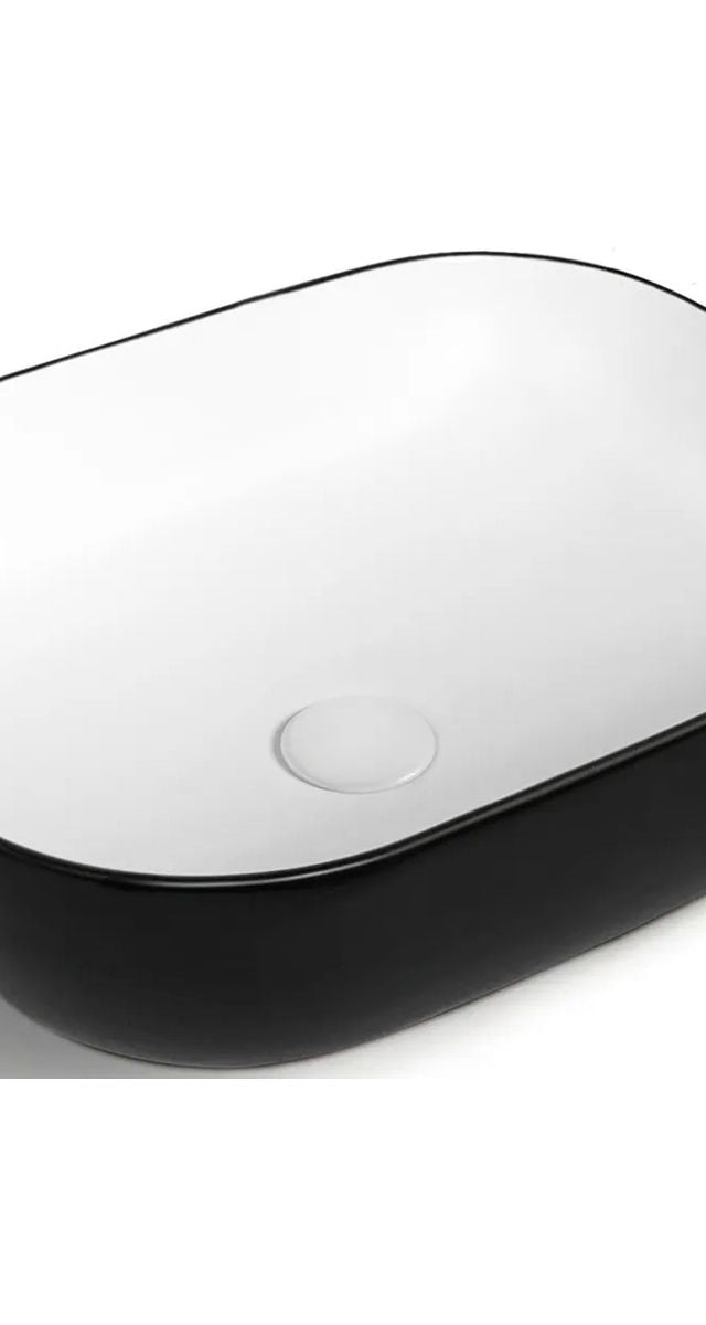 Otti Artis O'96 455x325x135 Matte Black & Gloss White Oval Basin Ultra Slim