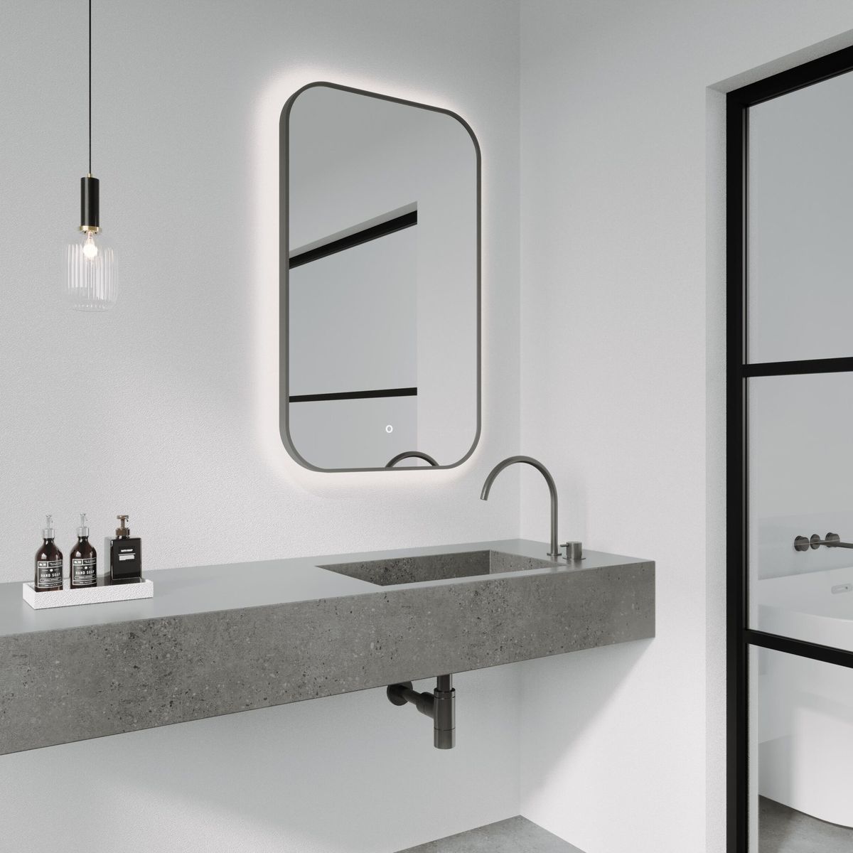 I-Series 600x1000 LED Rectangle Mirror With Rounded Corners - Aluminium Georgian Metal