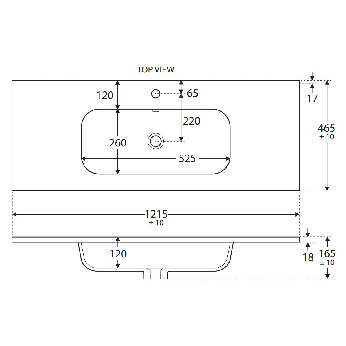Joli Matte White Full Depth Ceramic Basin-Top 1200 - 3 Tap Holes