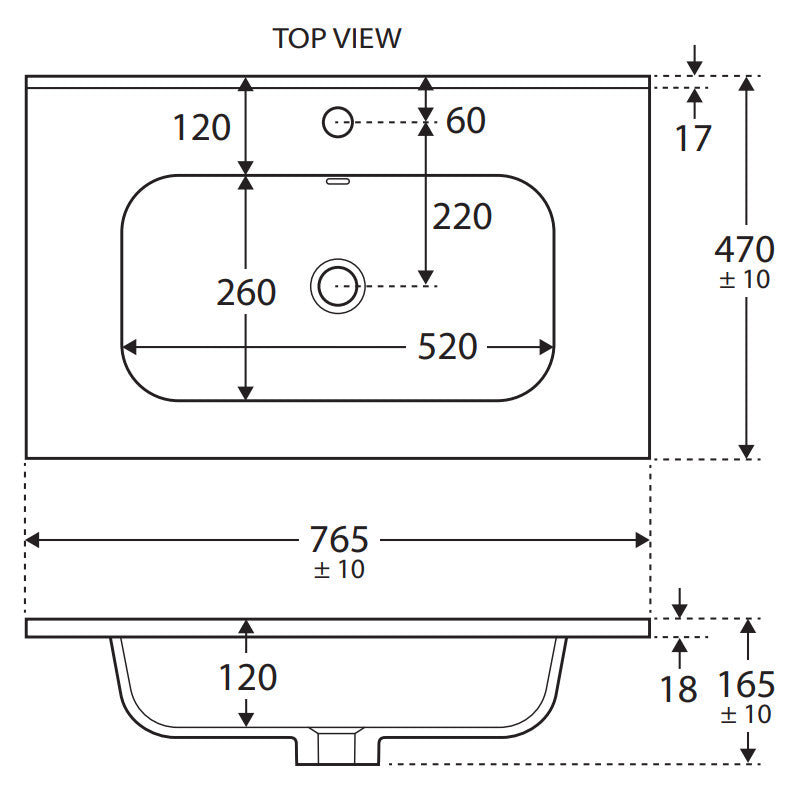 Joli Gloss Full Depth Ceramic Basin-Top 750 - 3 Tap Holes