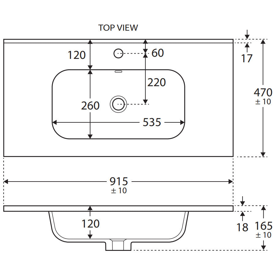 Joli Gloss Full Depth Ceramic Basin-Top 900 - 1 Tap Hole