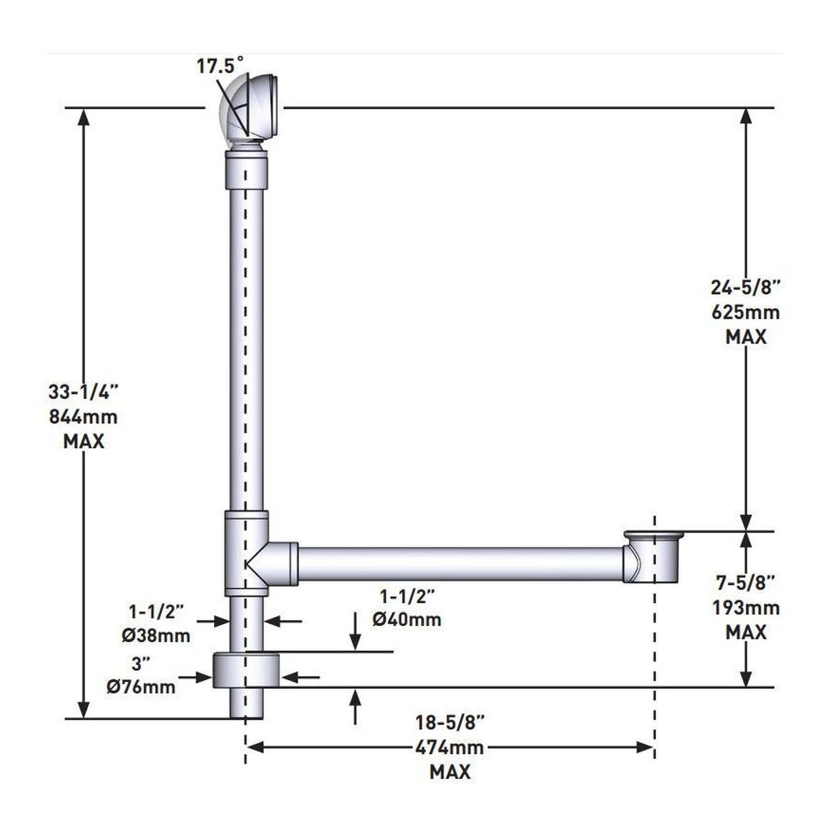 Kit 50 Bath Waste with Overflow, Polished Brass