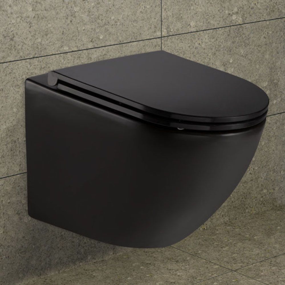 Koko Matte Black Wall-Hung Toilet Suite, Slim Seat