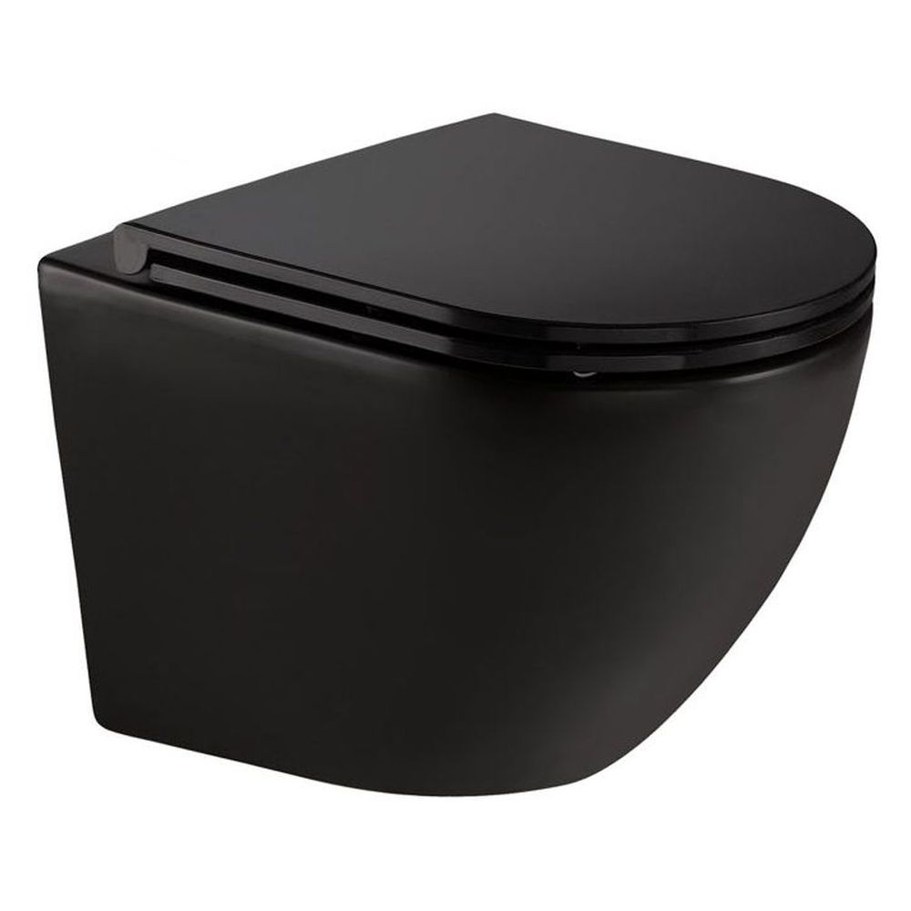 Koko Matte Black Wall-Hung Toilet Suite, Slim Seat