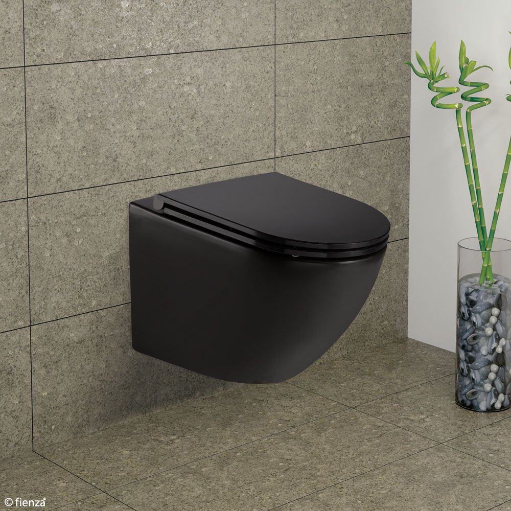 Koko Matte Black Wall-Hung Toilet Suite, Slim Seat
