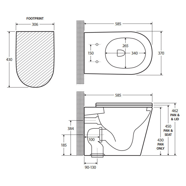 Aluca Tornado Flush Wall-Faced Toilet Suite, Slim Seat