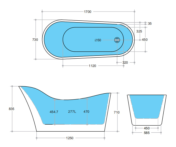 Yoga 1700mm Freestanding Bath