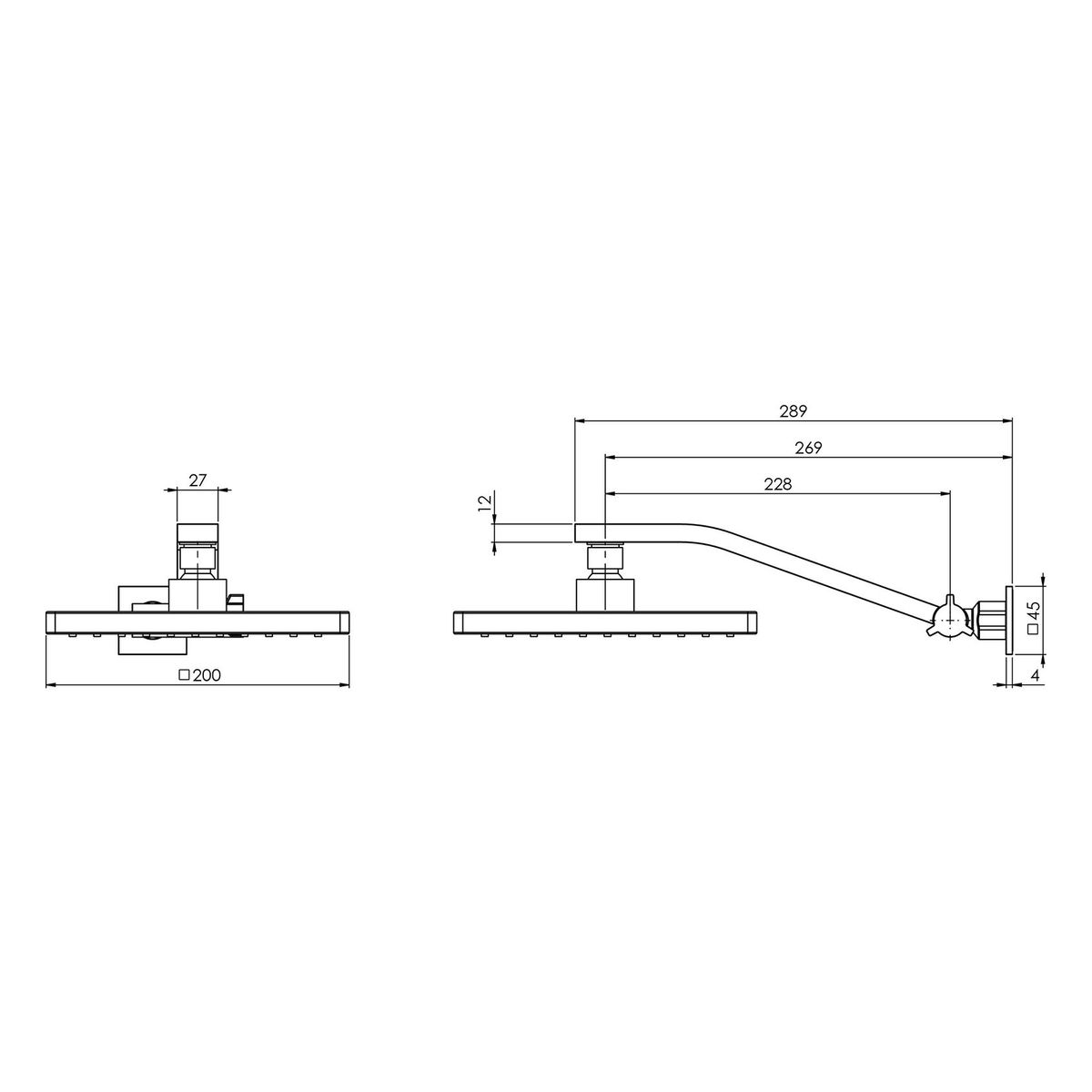 Lexi Universal Shower Arm & 200mm Square Rose