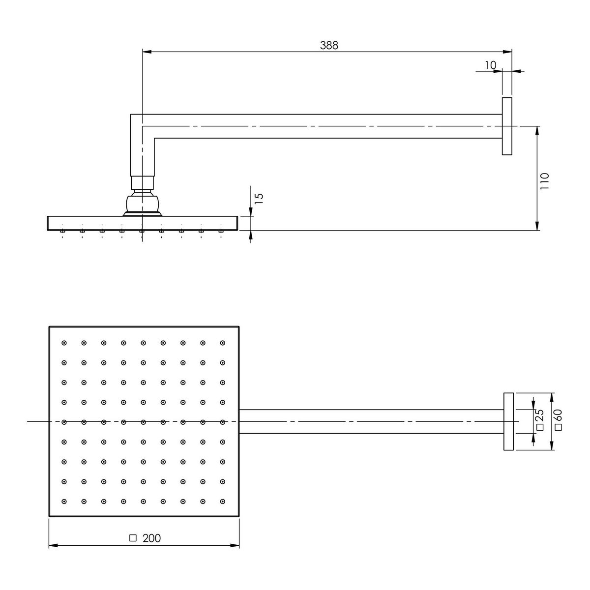 Lexi Shower Arm 400mm & 200mm Square Rose