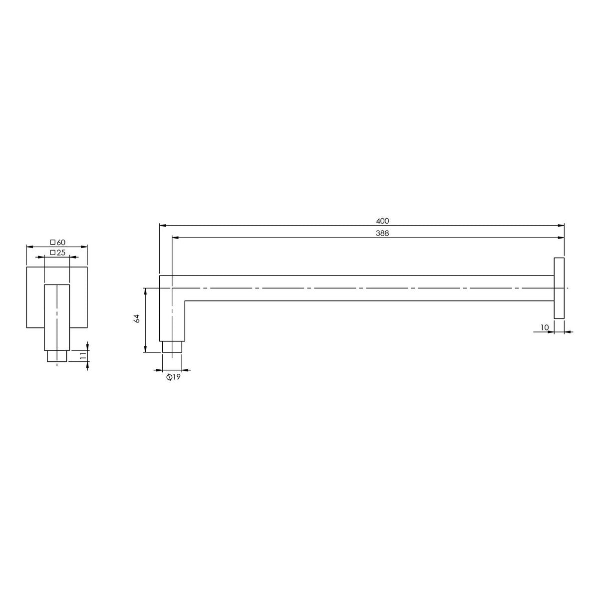 Lexi Shower Arm 400mm Square - Brushed Carbon