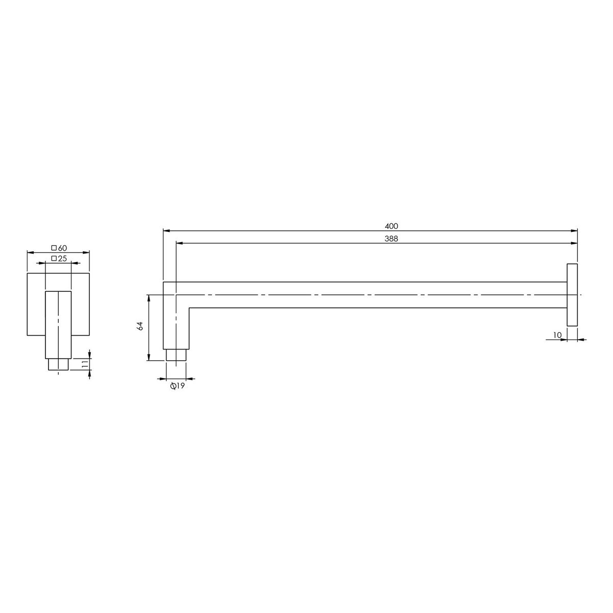 Lexi Shower Arm 400mm Square - Brushed Nickel