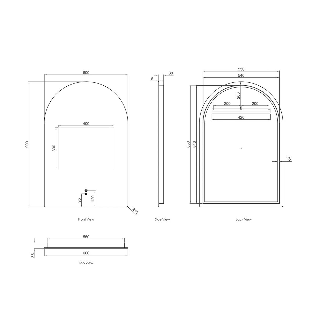 LED Archie 900X600 Frameless Mirror