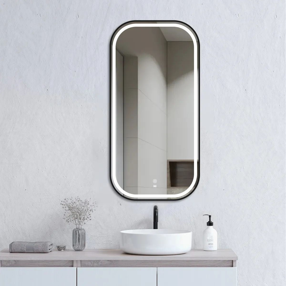 Otti LED Newport 900X450 Black Metal Frame Mirror Soft Square