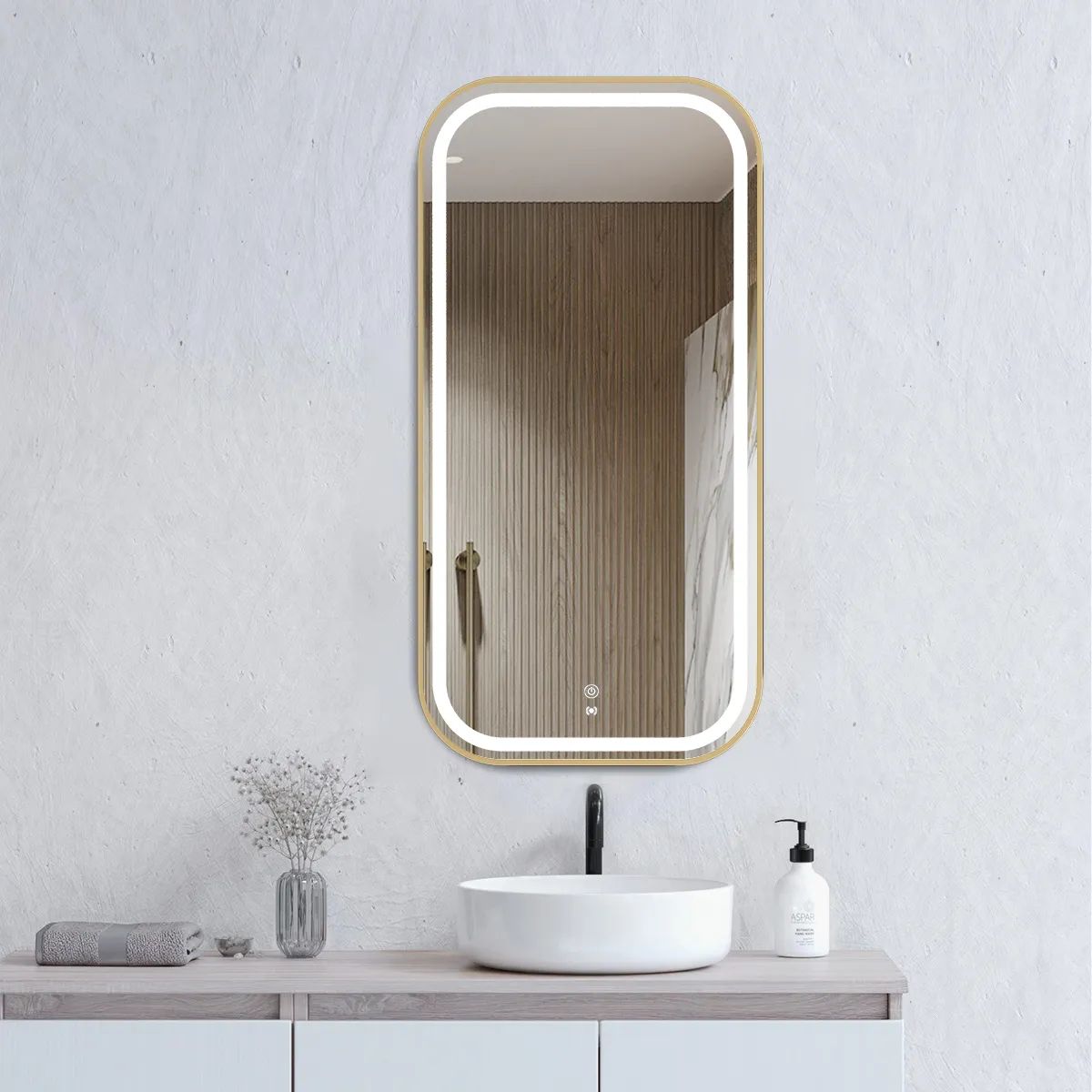 Otti LED Newport 900X450 Gold Metal Frame Mirror Soft Square