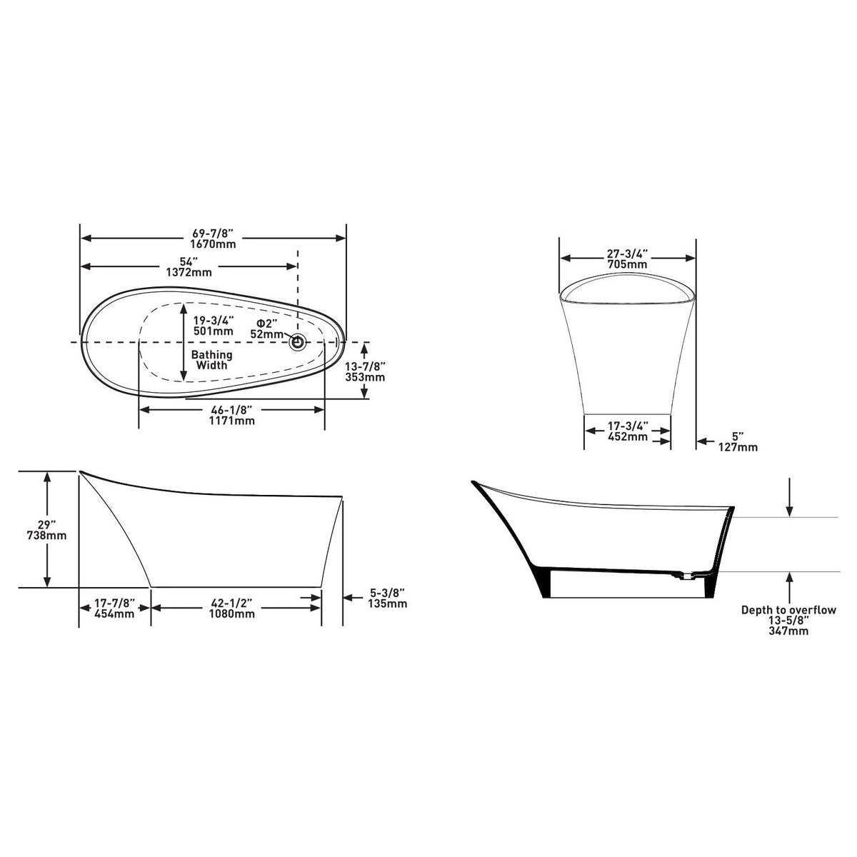 Victoria + Albert Ledro Bath, Gloss White