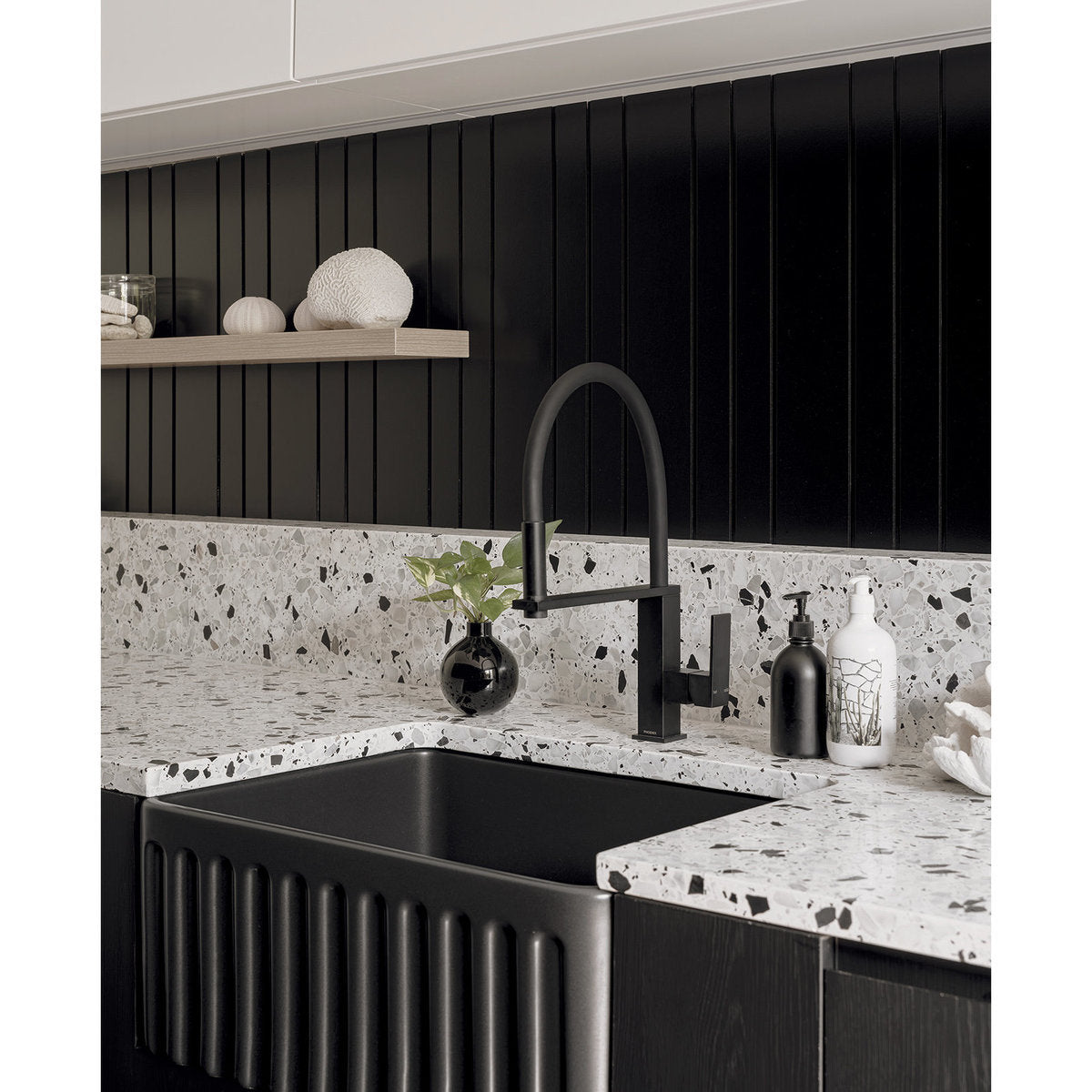 Phoenix Vezz Flexible Hose Sink Mixer 220mm Squareline, Lead Free, Matte Black