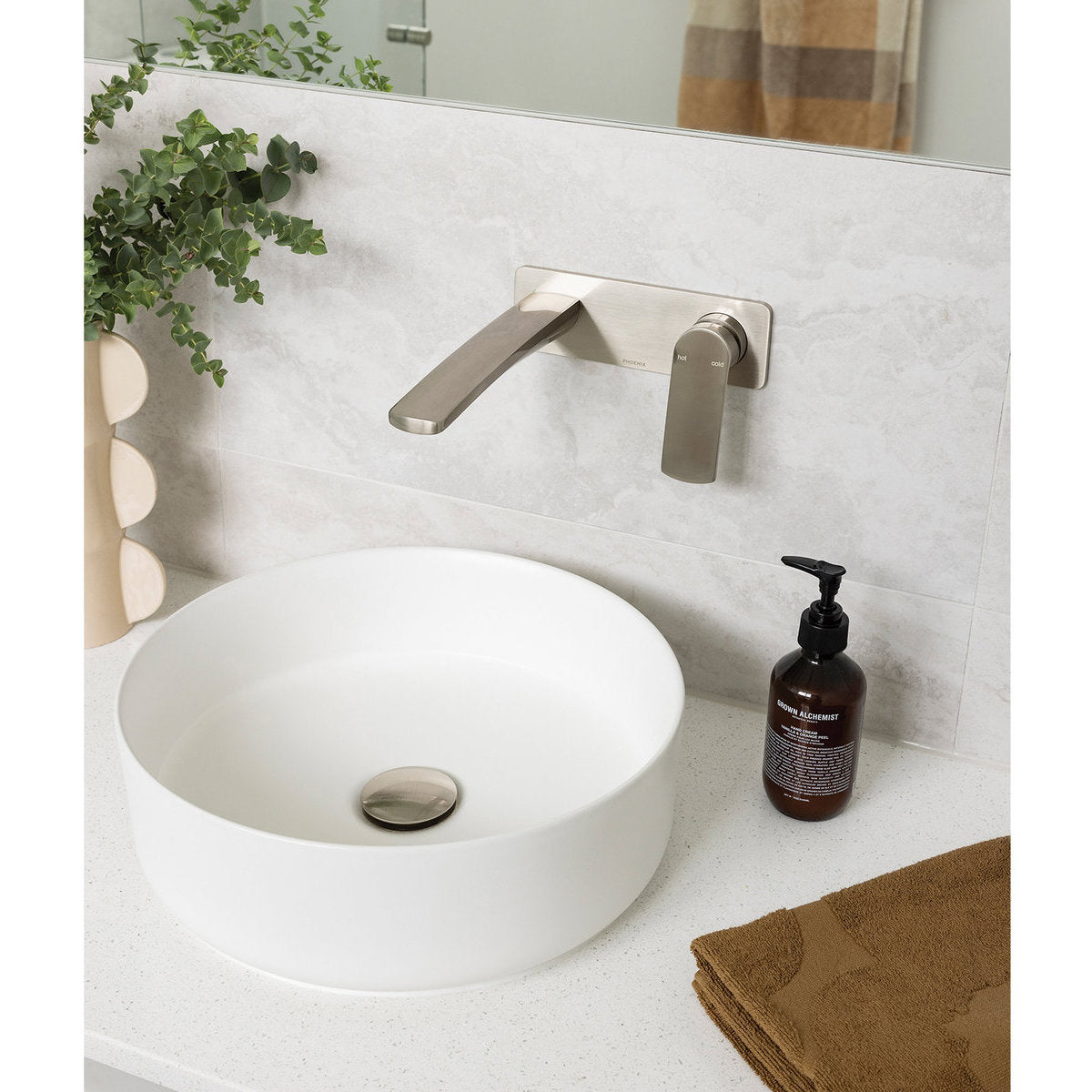 Phoenix Mekko SwitchMix Wall Basin/Bath Mixer Set 200mm (Complete Kit), Lead Free, Brushed Nickel
