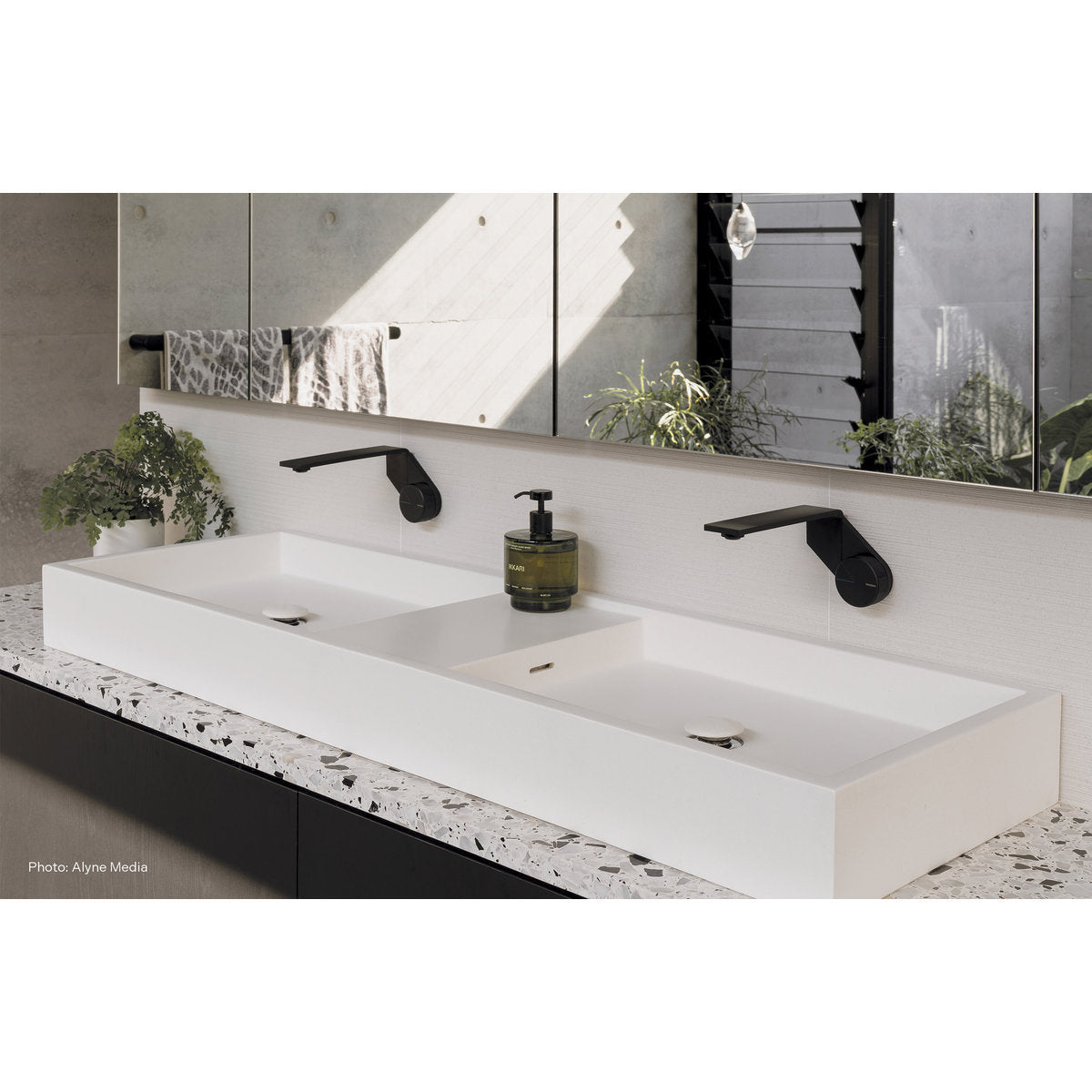 Phoenix Axia Wall Basin/Bath Mixer Set 200mm, Lead Free, Matte Black