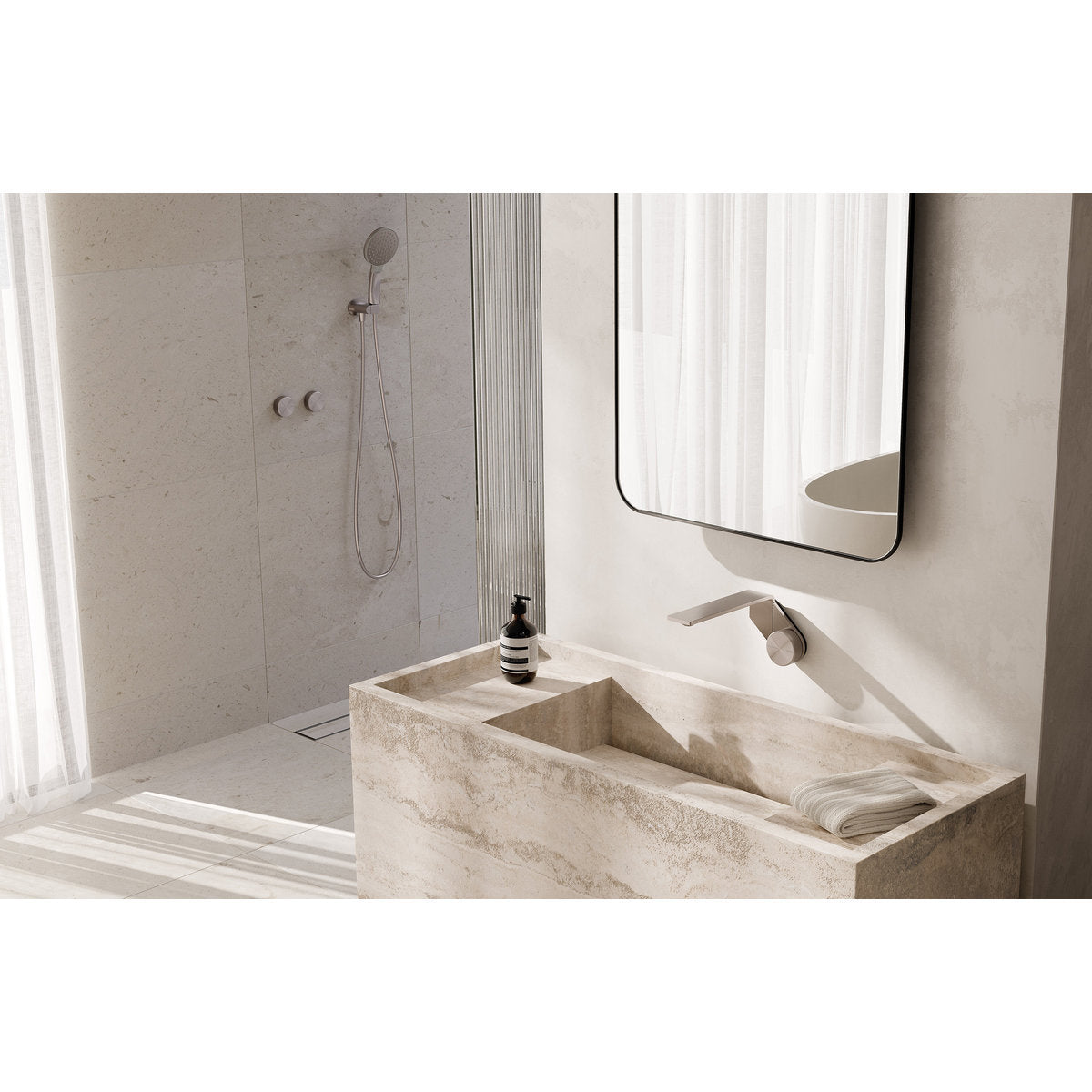Phoenix Axia Wall Basin/Bath Mixer Set 200mm, Lead Free, Matte Black
