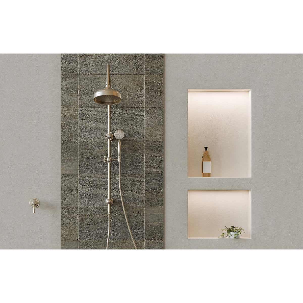 Phoenix Cromford Twin Shower 210mm Rose, Brushed Nickel