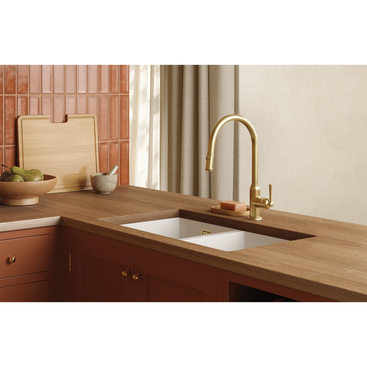Phoenix Cromford Pull Out Sink Mixer 200mm, Lead Free, Brushed Gold