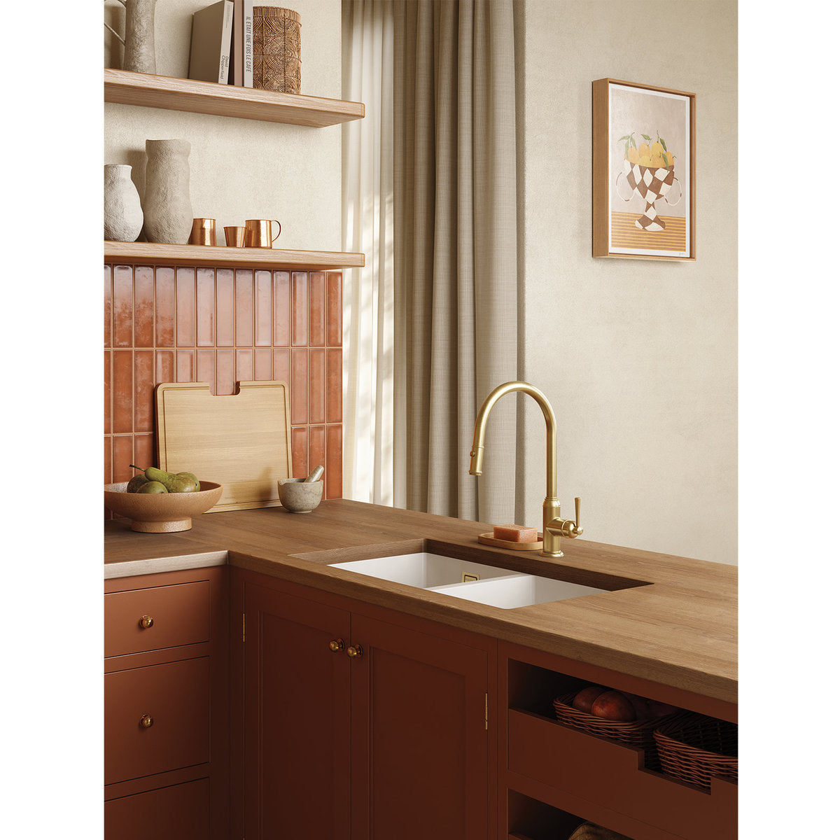 Phoenix Cromford Pull Out Sink Mixer 200mm, Lead Free, Brushed Gold