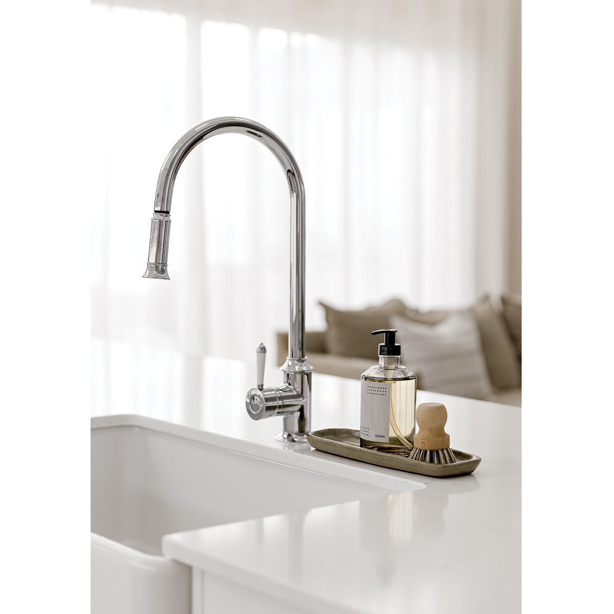 Phoenix Nostalgia Pull Out Sink Mixer 230mm, Lead Free, Chrome/Natural White