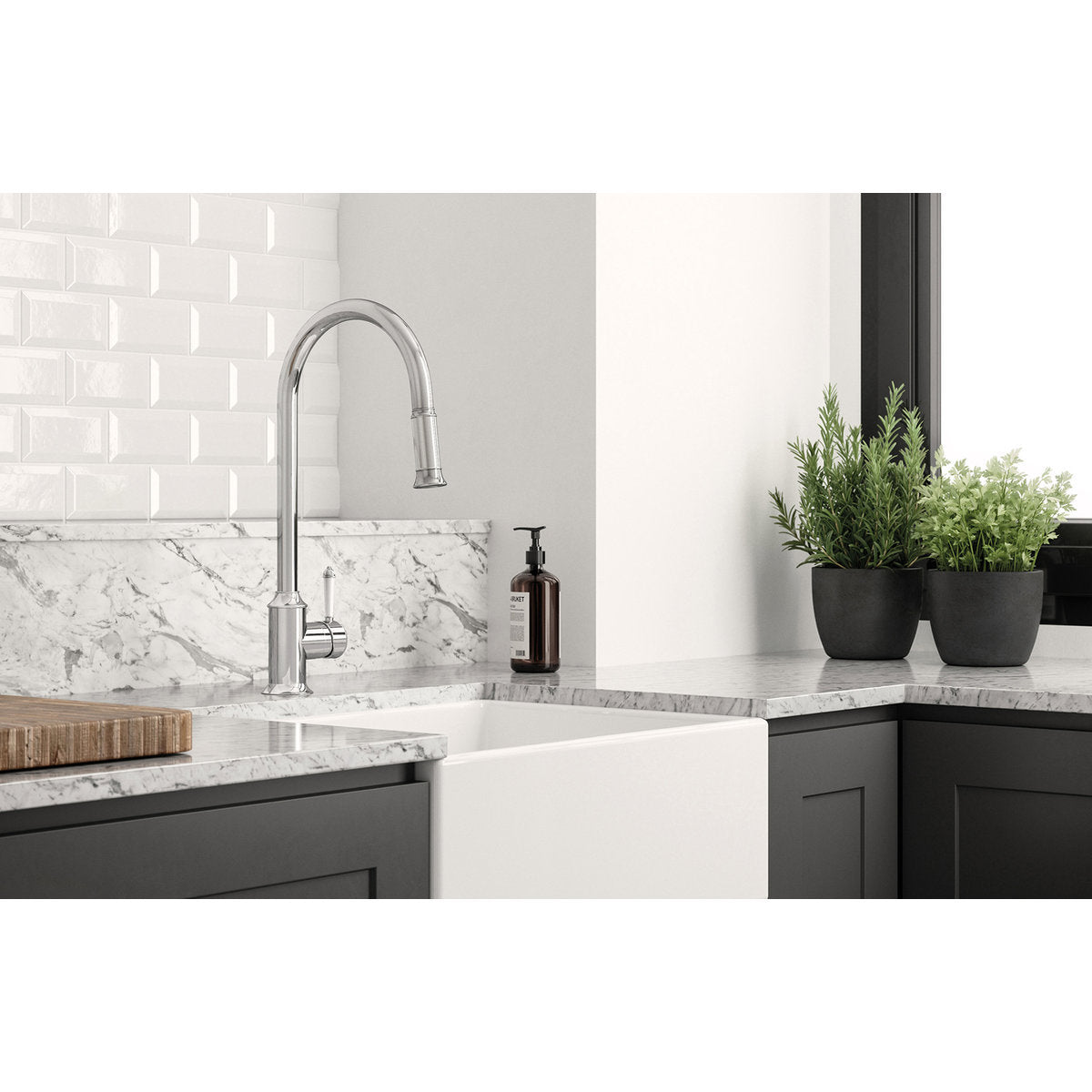 Phoenix Nostalgia Pull Out Sink Mixer 230mm, Lead Free, Chrome/Natural White