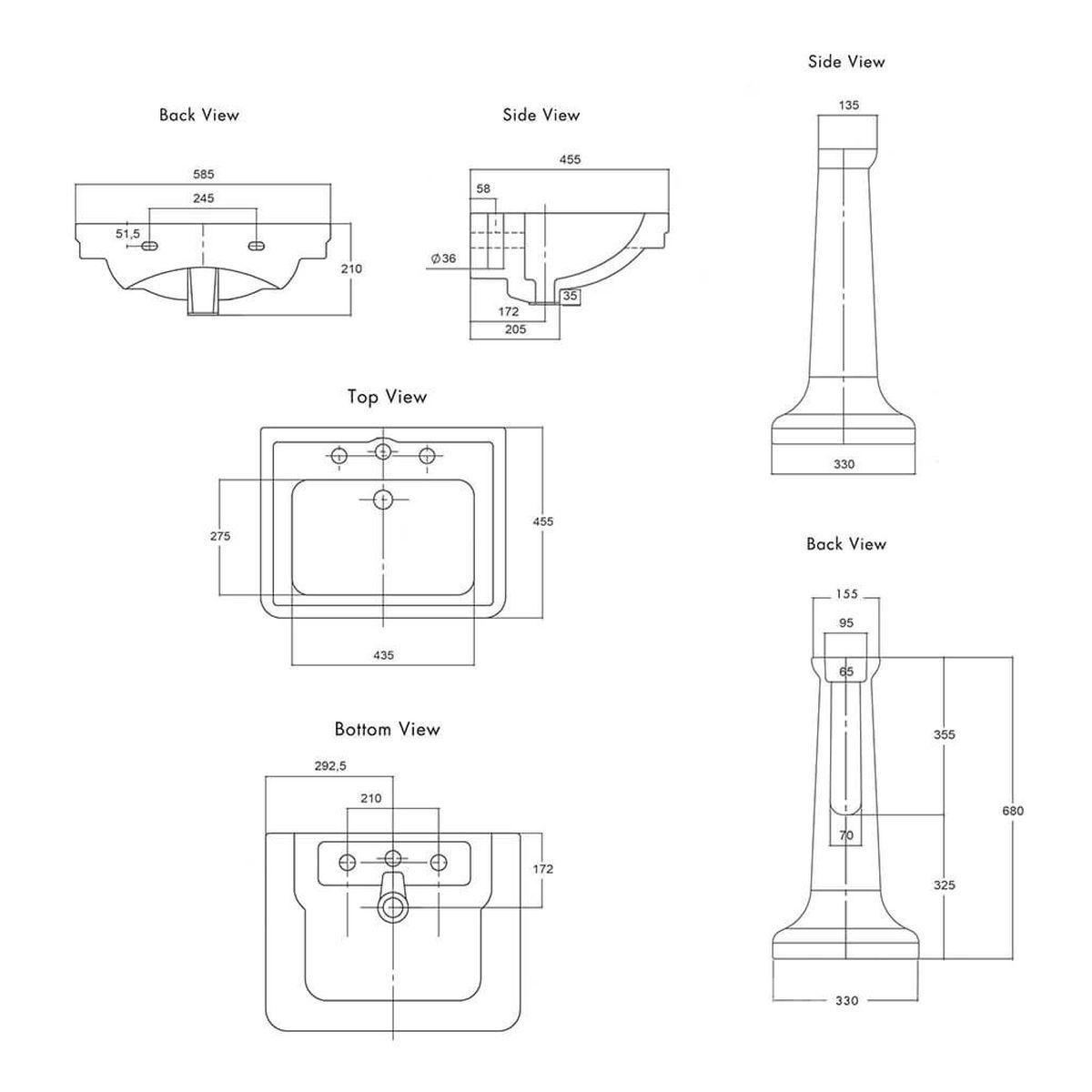 Stafford 58 X 45 Basin & Pedestal