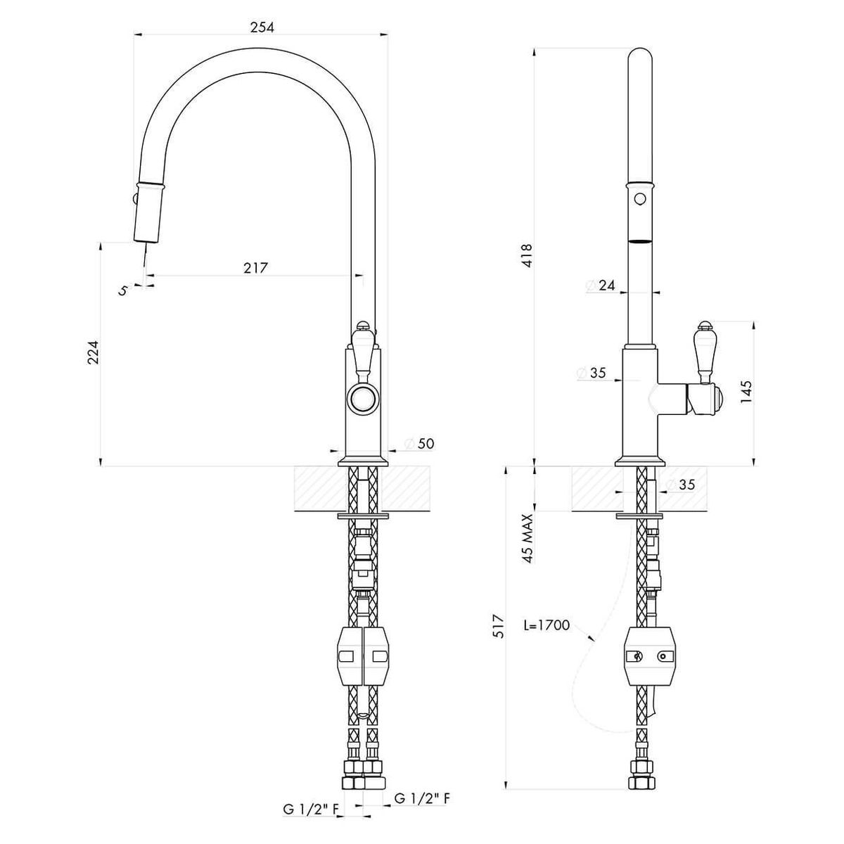 Ludlow Pull Out Sink Mixer - Brushed Brass