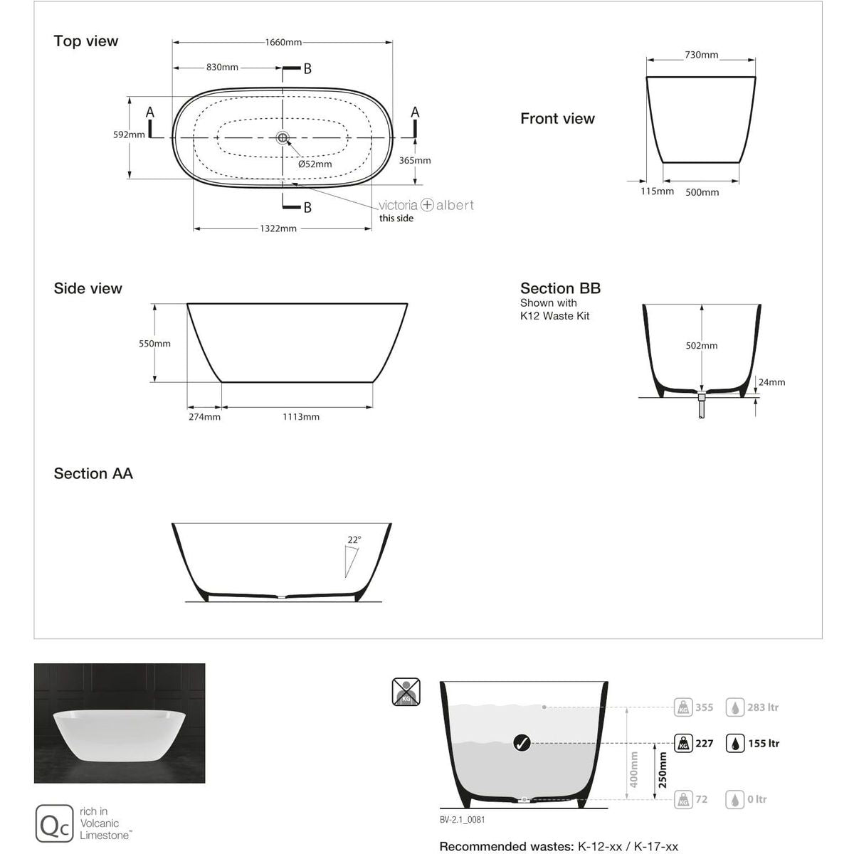 Victoria + Albert Lussari 1700 Bath, Gloss White