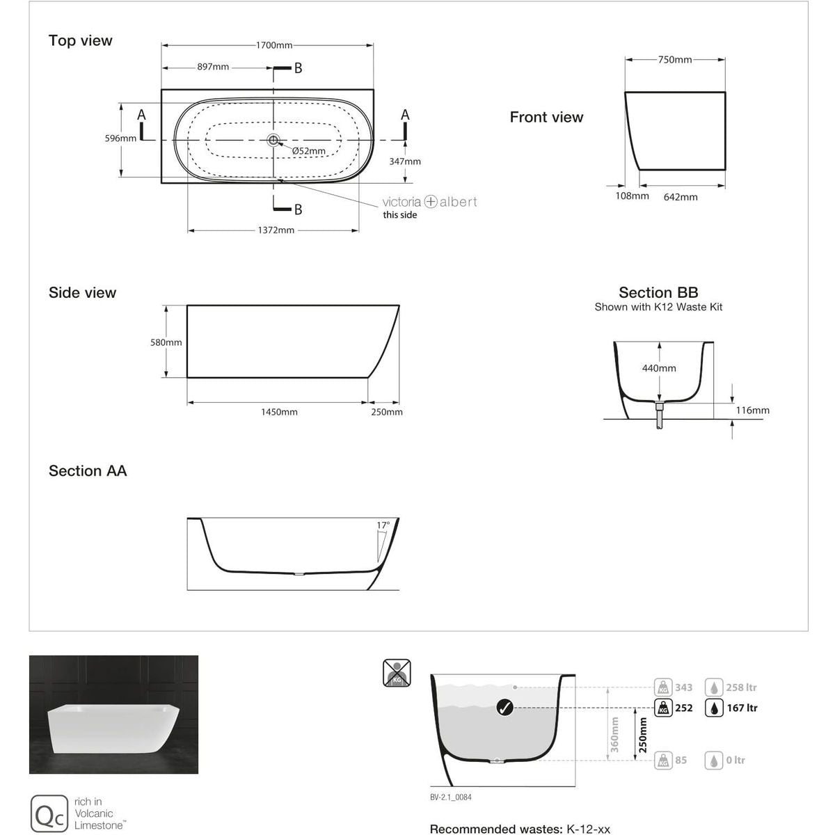 Victoria + Albert Lussari 1700 Corner Left Hand Bath, Gloss White