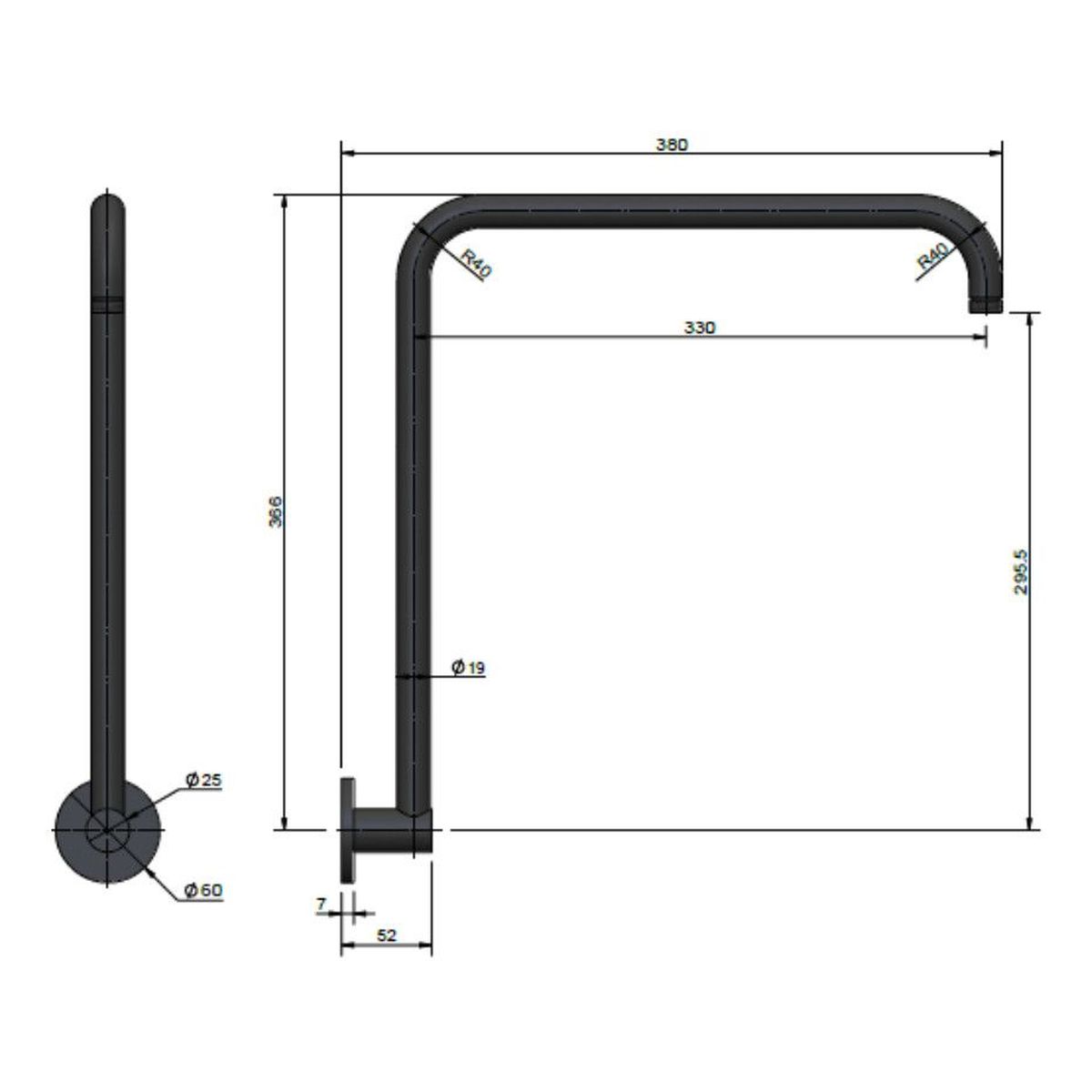 High Rise Shower Arm, Shadow Gunmetal